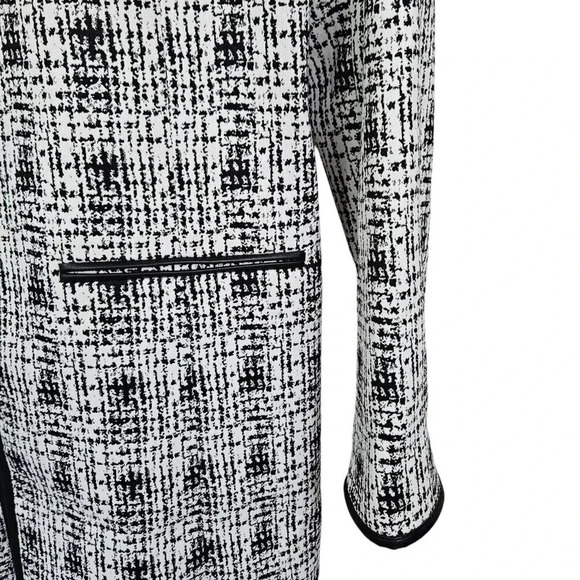 Calvin Klein White Black Printed Jacket Faux-Leather-Trim Long Duster Size 8 - Picture 8 of 13